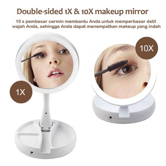 Makeup Lampu Cermin Pembesar Rias Dua sisi Kosmetik Mirror LED Lipat