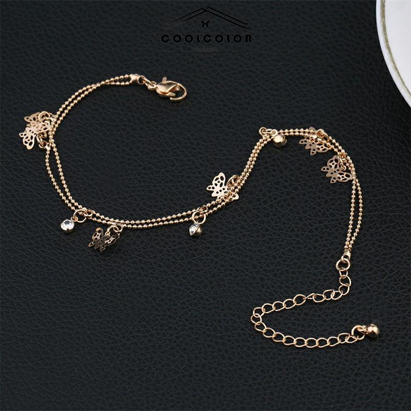 COD Double Layer Hollow Butterfly Liontin Gelang Kaki Paduan Fashion Sepatu Wanita Yang Indah- cl