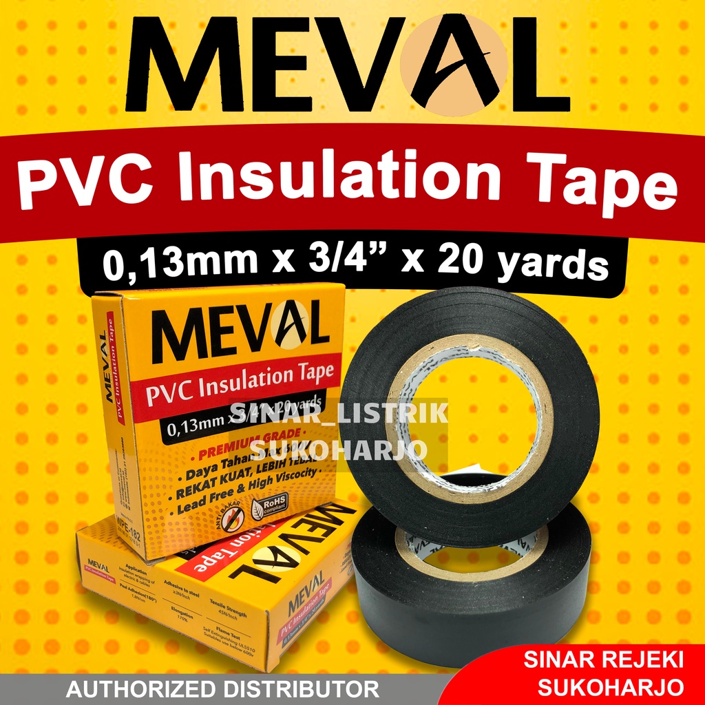 MEVAL ISOLASI LISTRIK PVC HITAM ELECTRICAL TAPE 3/4&quot; X 20 YARD