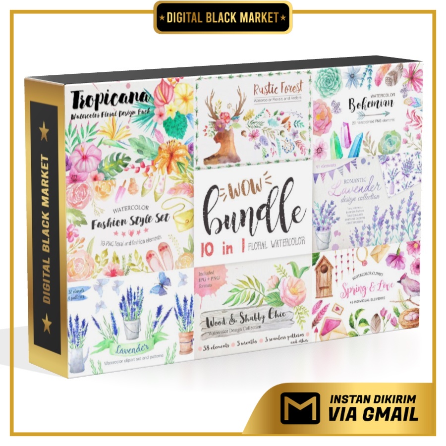 Summers Watercolor Floral Bundle - JPEG Ultra HD