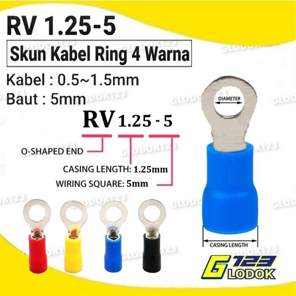 Terminal Kabel Sekun Skun Ring O Bulat Cable Lug Isolasi RV 1.25-5