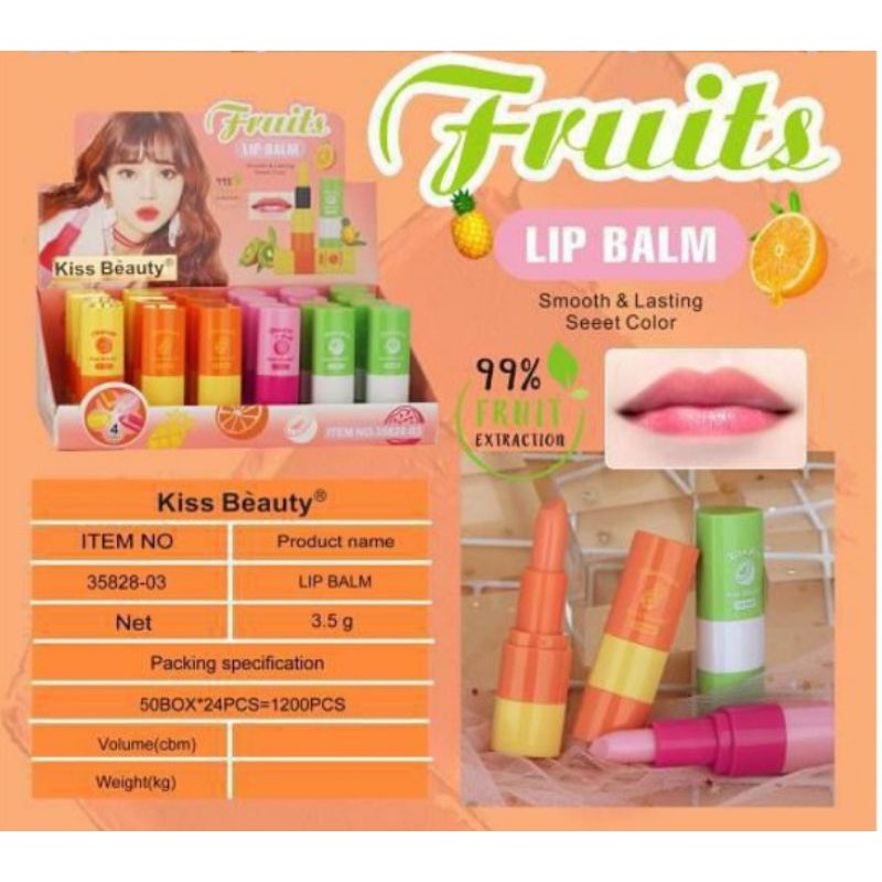 PER 6PCS LIPSTIK | LIP BALM KISS BEAUTY FRUITY 99% PINK BIBIR HARUM FRUITY NO.35828