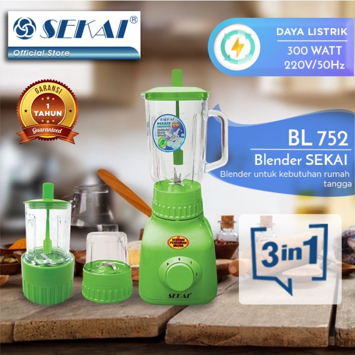 SEKAI Blender Kaca 3in1 BL752GL Pelumat 1 Liter BL 752 GL