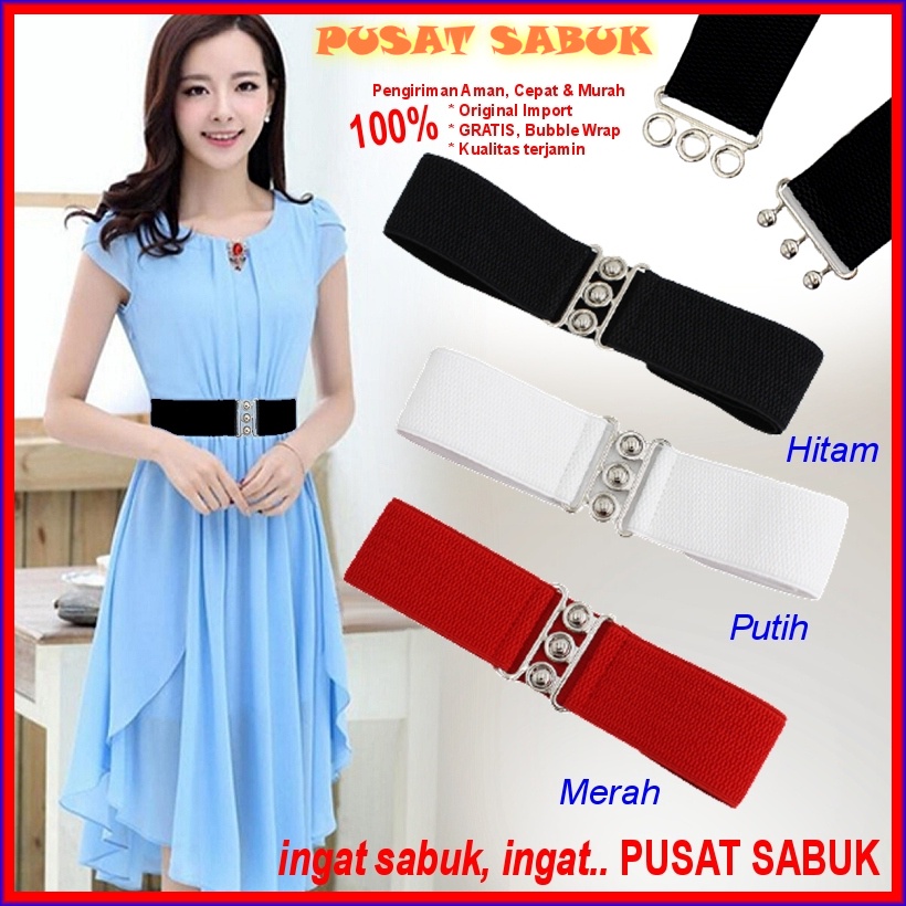 Belt Obi Karet Gesper Lebar Sabuk Wanita Ikat Pinggang Elastis Korset Fashion Cewek Korea Oby Impor Besar Gasper Corset Jumbo Women Big Kekinian Hitam Coklat Kulit Baru Dewasa Melar Karet