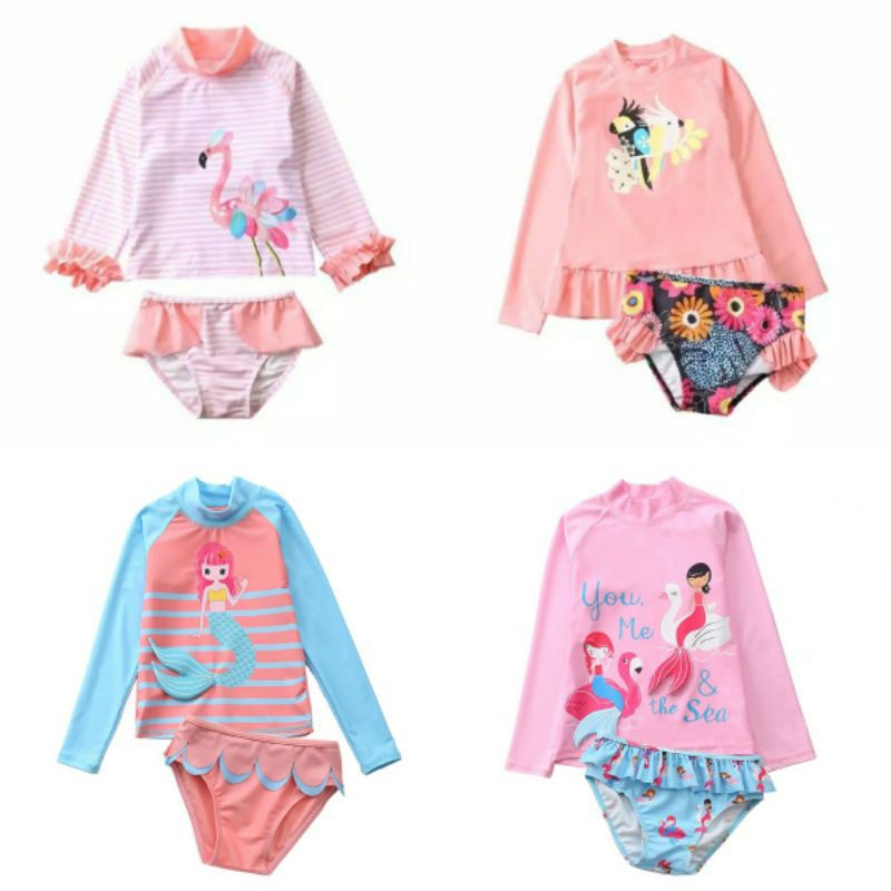 Baju Renang Anak Perempuan Cewek Longsleeve Girl Swimsuit Set Baby 1 2 3 Tahun Lengan Panjang