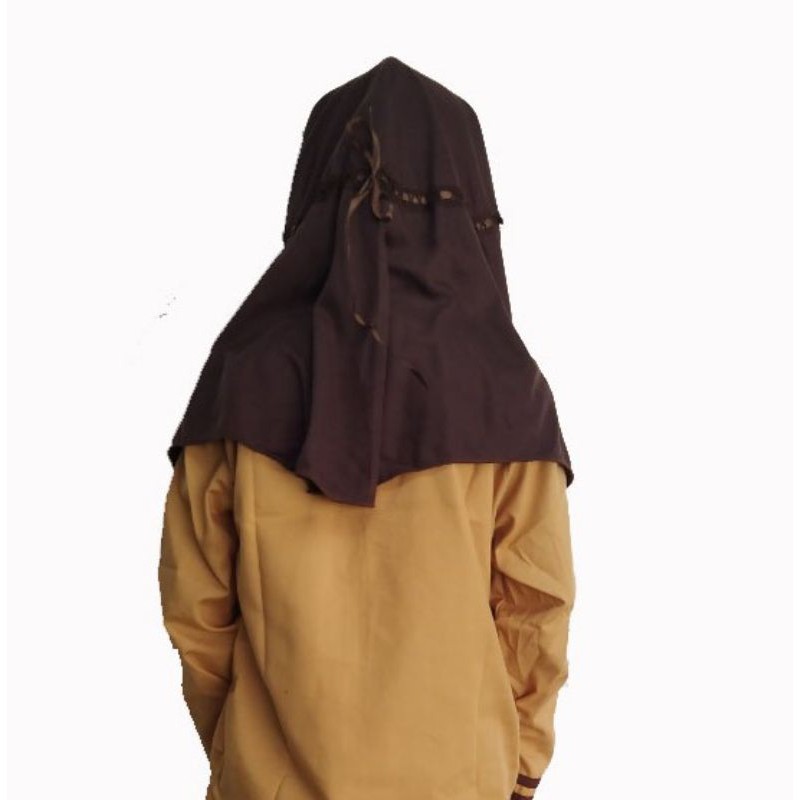 jilbab instan coklat anak SD model serut