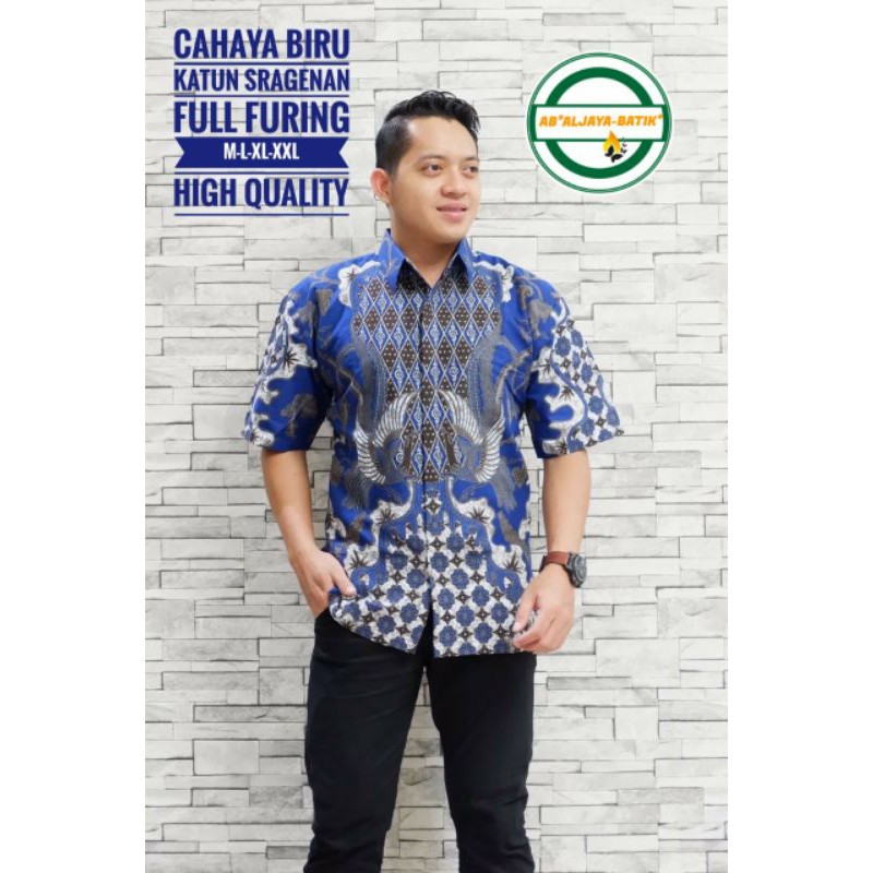 Kemeja Batik Lengan Pendek Pria Batik Pria Biru Lengan Pendek CAHAYA