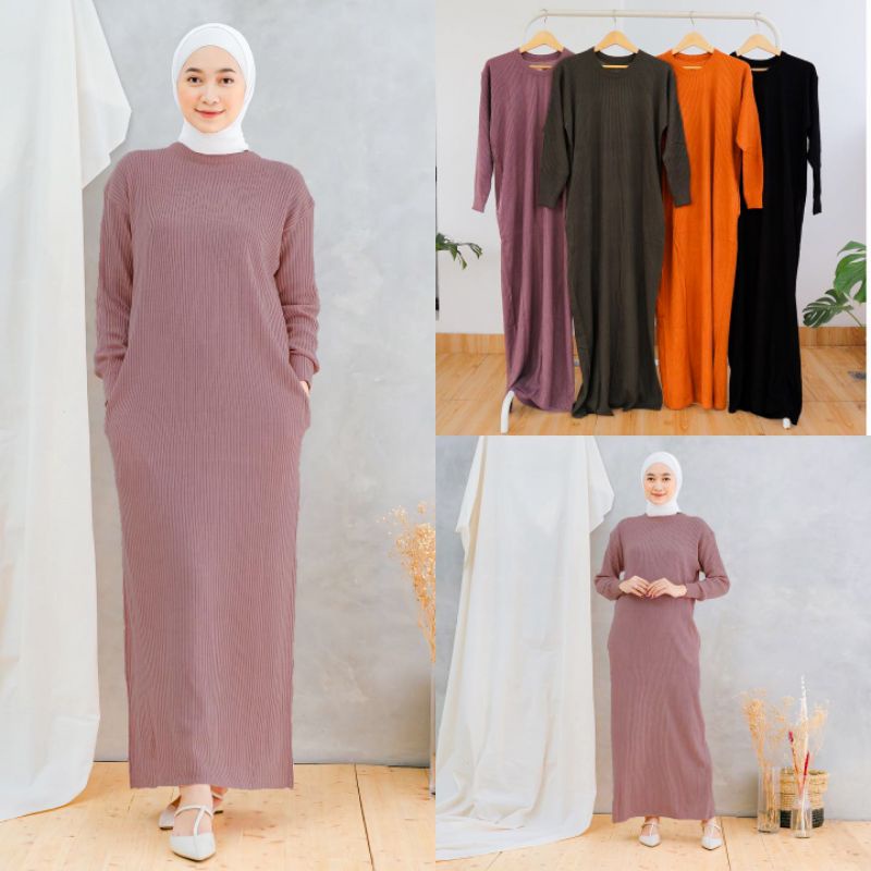 (PREMIUM) INNER DRESS RAJUT RIB MANGO PREMIUM LENGAN PANJANG BY MISHA LABEL / LONG DRESS RAJUT LENGAN PANJANG BY MISHA LABEL