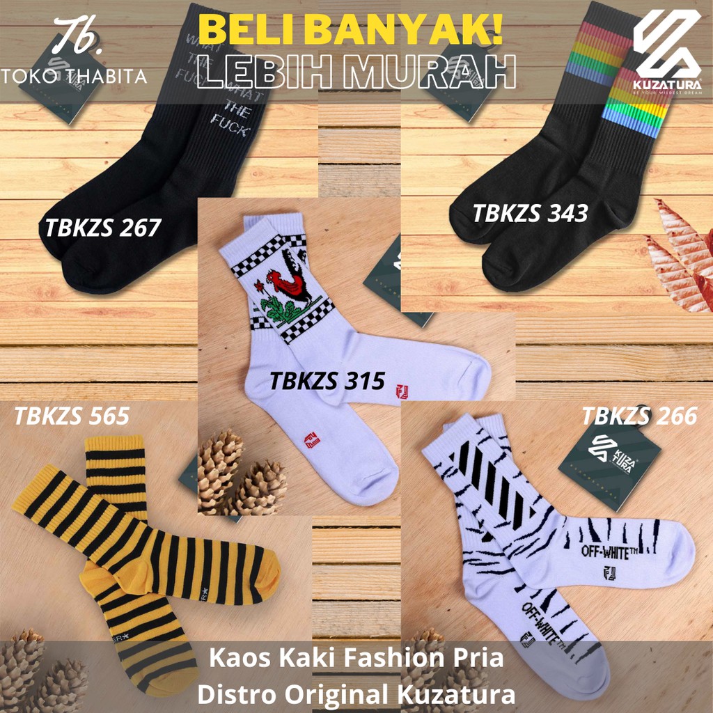 Kaos Kaki Panjang Pria Distro Kuzatura Skate Motif Ayam Jago Garis Warna Hitam