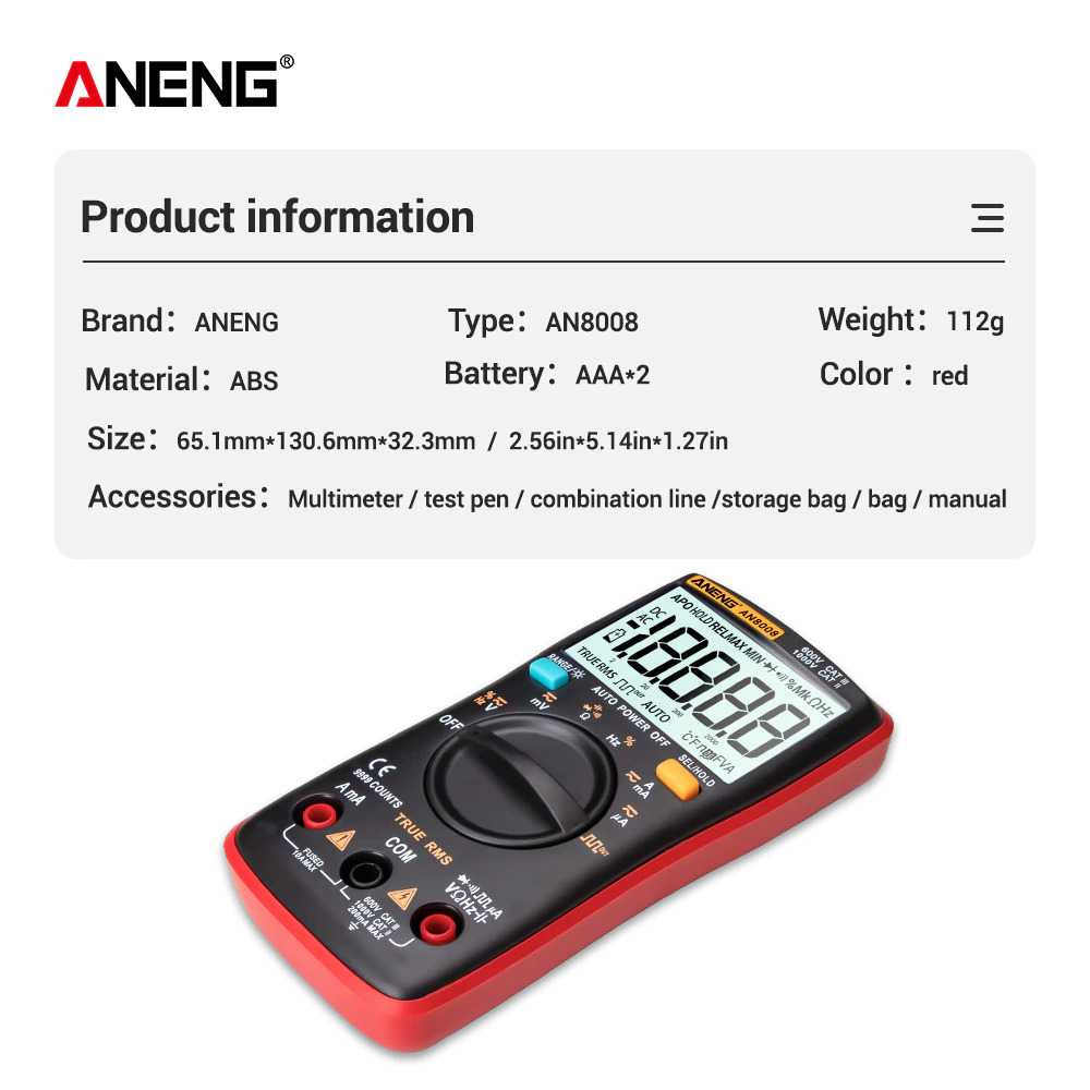 ANENG Digital Multimeter Voltage Tester - AN8008