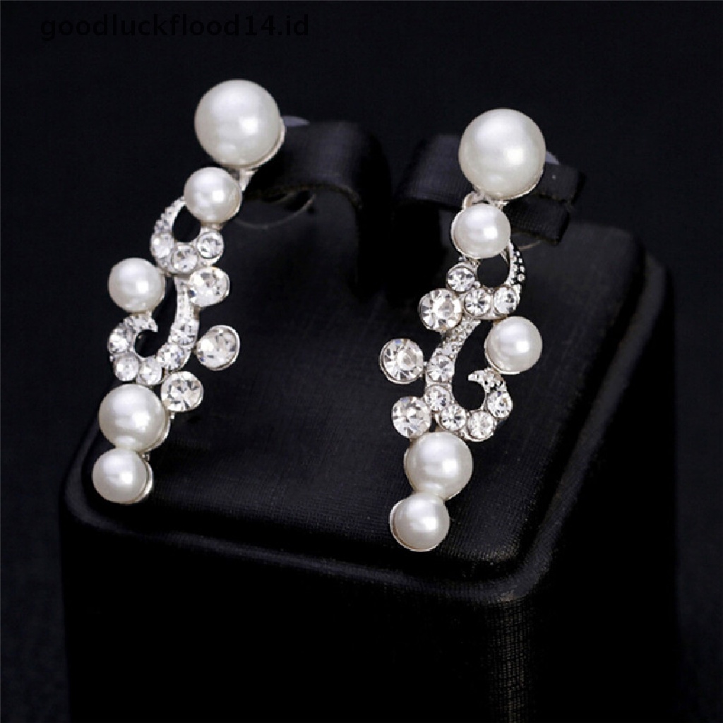 [OOID] Fashion Rhinestone Faux Pearl Necklace Earrings Women Bride Jewelry Set Hot Gift ID