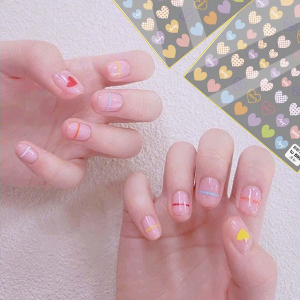 Mxbeauty Cinta Hati Stiker Kuku Gaya Jepang Slider Decals Perekat DIY Nail Art Aksesoris