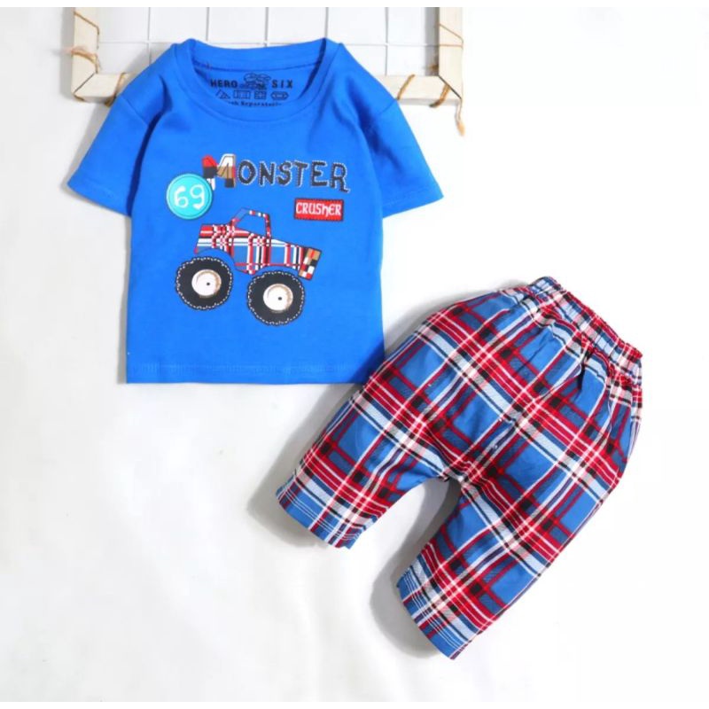 Setelan Baju Anak Bayi Laki-laki Monster Truck Usia 6-18 Bulan