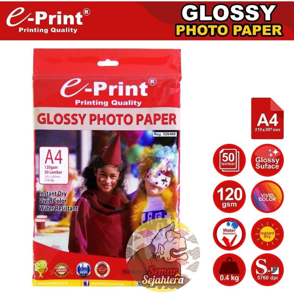 

[PAK] GLOSSY PHOTO PAPER EPRINT A4 120 GSM 50 LEMBAR KERTAS GLOSI*