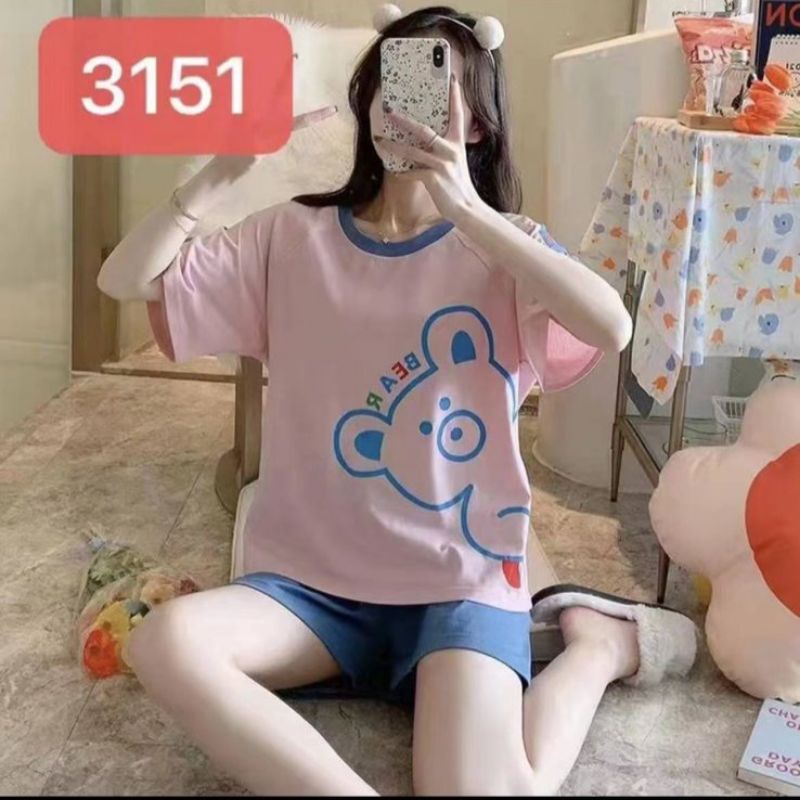 C09-C Baju Tidur Wanita Dewasa Celana Pendek Piyama Model Kemeja HP Import Korea