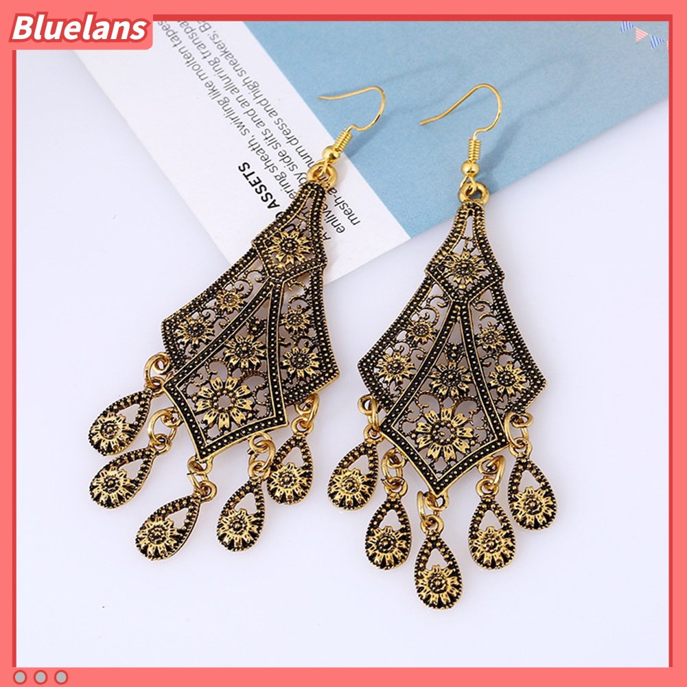 Anting Kait Juntai Desain Daun Rongga Gaya Vintage Untuk Wanita