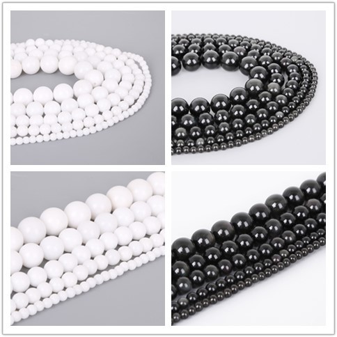 4/6/8/10/12mm 15'' Natural White Stone Beads/New Natural Black Obsidian Stone Beads Loose Round Spacer Bead For Jewelry Making  DIY Bracelet &amp; Necklace