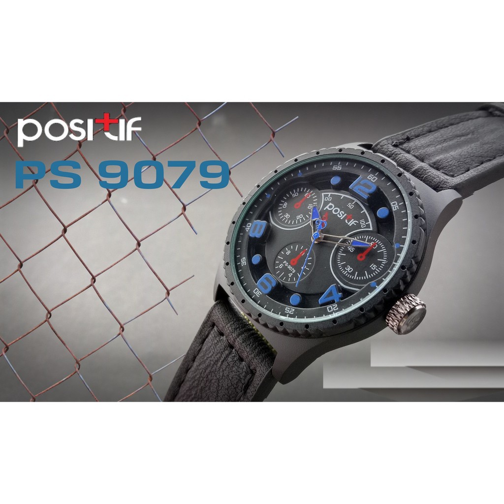 Jam Tangan POSITIF PS-9079 - Jam Tangan Pria Analog Kalep Kulit Tebal ORIGINAL Water Resistance