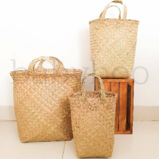 TAS PURUN anyaman keranjang cover pot besar natural 