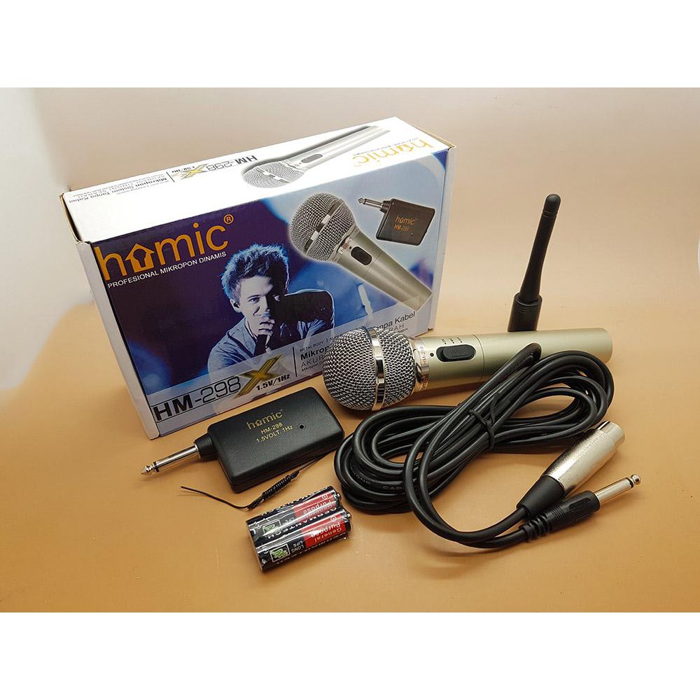 Microphone Single Wireless HOMIC HM-298 ( MIC bahan METAL ) 2IN1 bisa kabel dan wireles