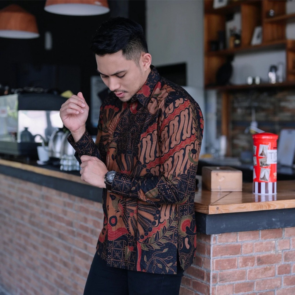 BAJU BATIK PRIA LAPIS FURING LENGAN PANJANG LAPIS FURING SRITI COKLAT