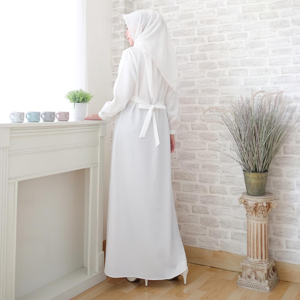 Modesee Gamis Putih Hitam Polos Basic Layer Busui Wanita Muslim Mina Dress, Gamis S M L XL XXL, Gamis Jumbo 2XL 3XL 4XL 5XL-Broken White 4XL