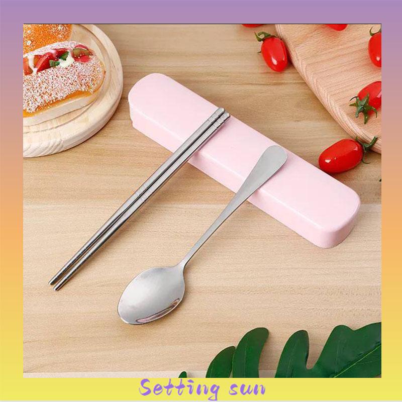 4PCS/ set Alat Makan Travel Korea Sumpit Portable Sendok Garpu Sumpit Stainless Steel 410 Include Kotak TN