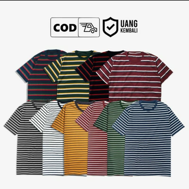 KAOS STRIPE SALUR BELANG GARIS GARIS PRIA WANITA UNISEX