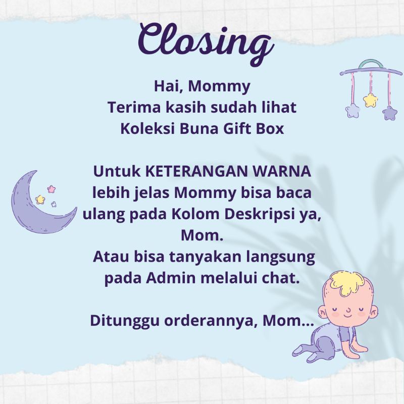 Buna Giftbox / Hampers Bayi / Kado Bayi / Parcel Bayi / Kado Bayi Laki Laki / Kado Bayi Perempuan / Parsel Bayi / Baby gift / Baby Gift Set / Gift Box / Hampers Newborn / Elmer Living-7