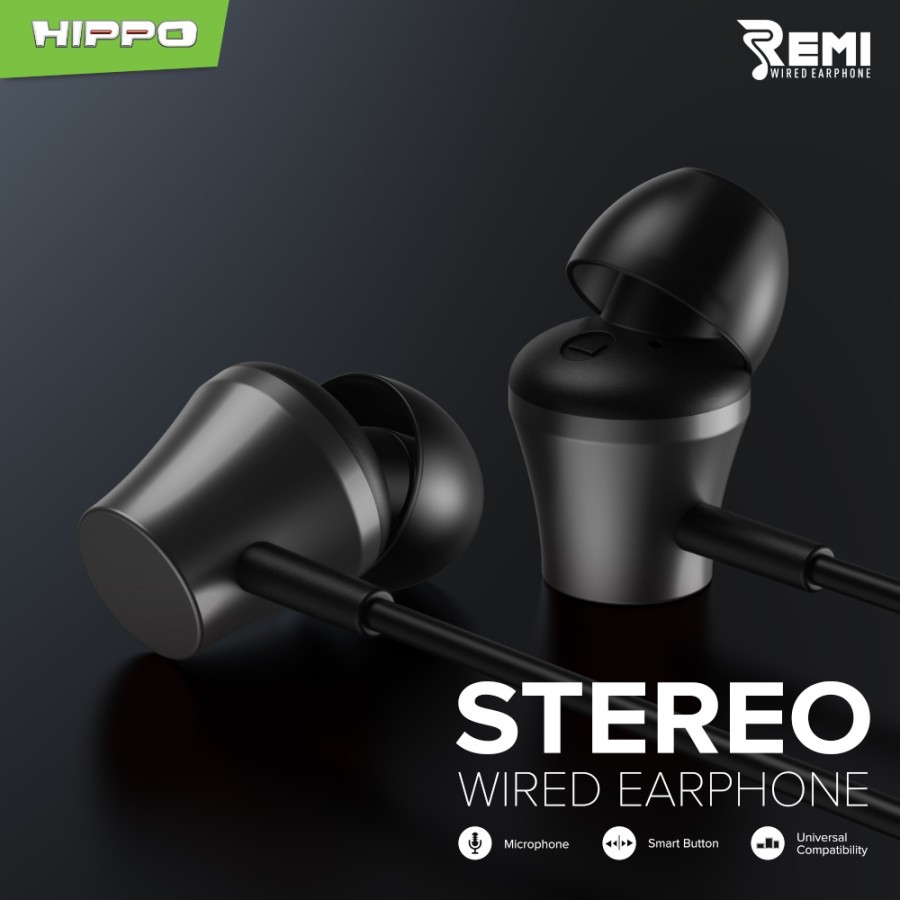 Handsfree hanset handset Hippo Remi Stereo Wired Earphone Microphone Garansi Resmi 3 tahun