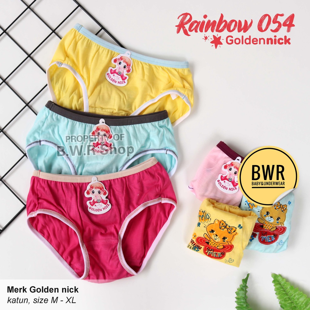 [ 6pc ] CD Golden Nick 054 RAINBOW Anak / Celana Dalam Anak Perempuan List Warna | Bwr