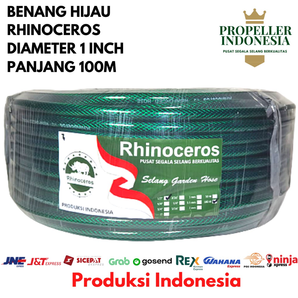 Selang Air Benang Hijau RHINOCEROS 1Inch 100Meter Anti Lumut Selang Air Taman Elastis