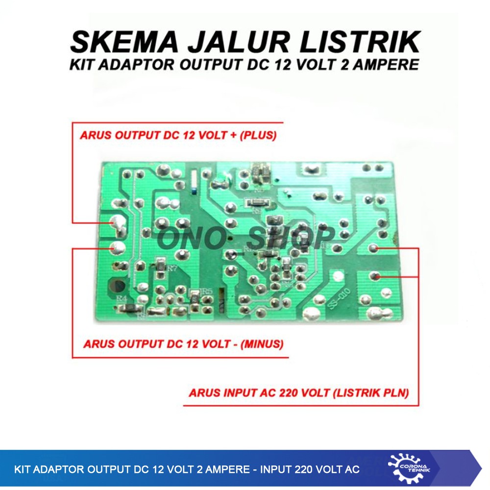 Kit Adaptor Output DC 12 Volt 2 Ampere - Input 220 Volt AC