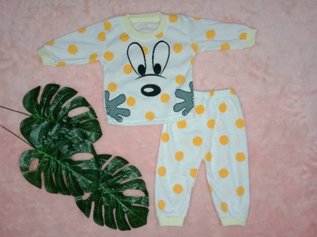 Ss#159 Setelan Baju Panjang Bayi size 3-12 / Baju Piyama Bayi Motif Mata / Baju Tidur Bayi