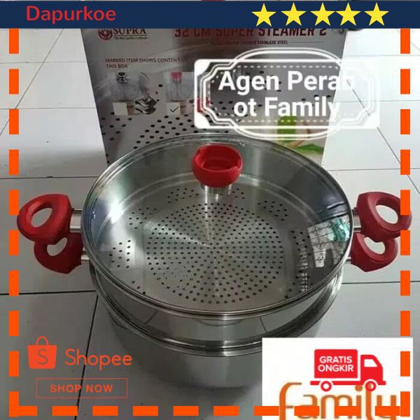 Terlaris SUPRA PANCI KUKUS STEAMER 32 CM 2 SUSUN STAINLESS STEEL Elegan