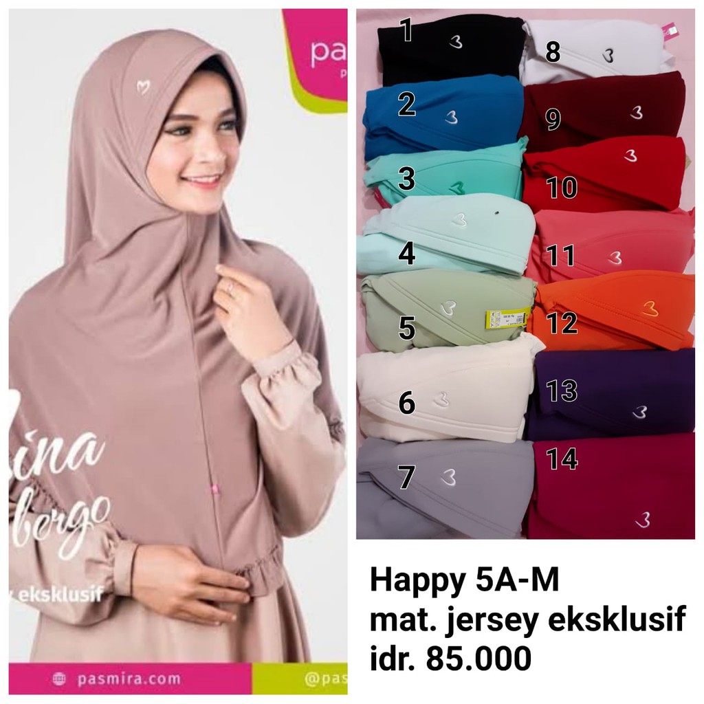 Jilbab pasmira Happy 5A  M Hrg 85000