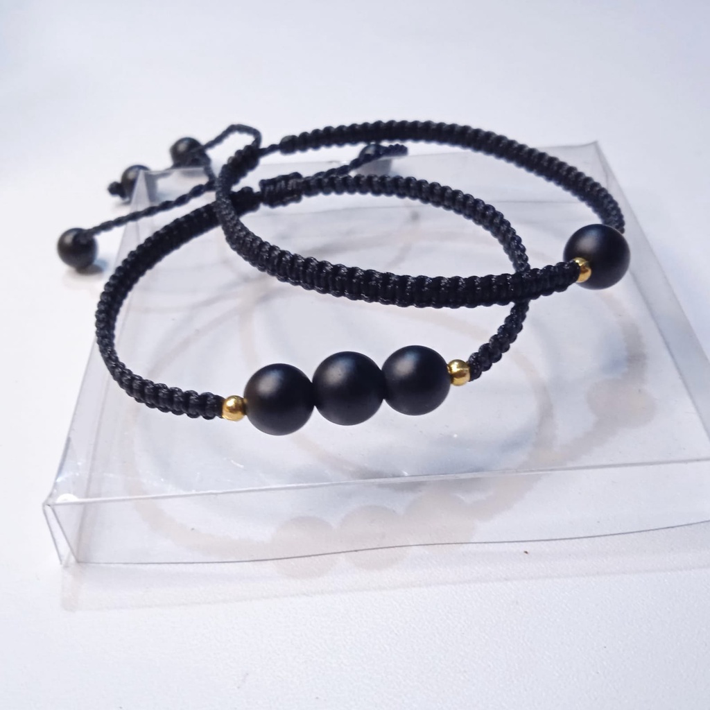 Gelang Anyam Persahabatan Batu Black Onyx Matte