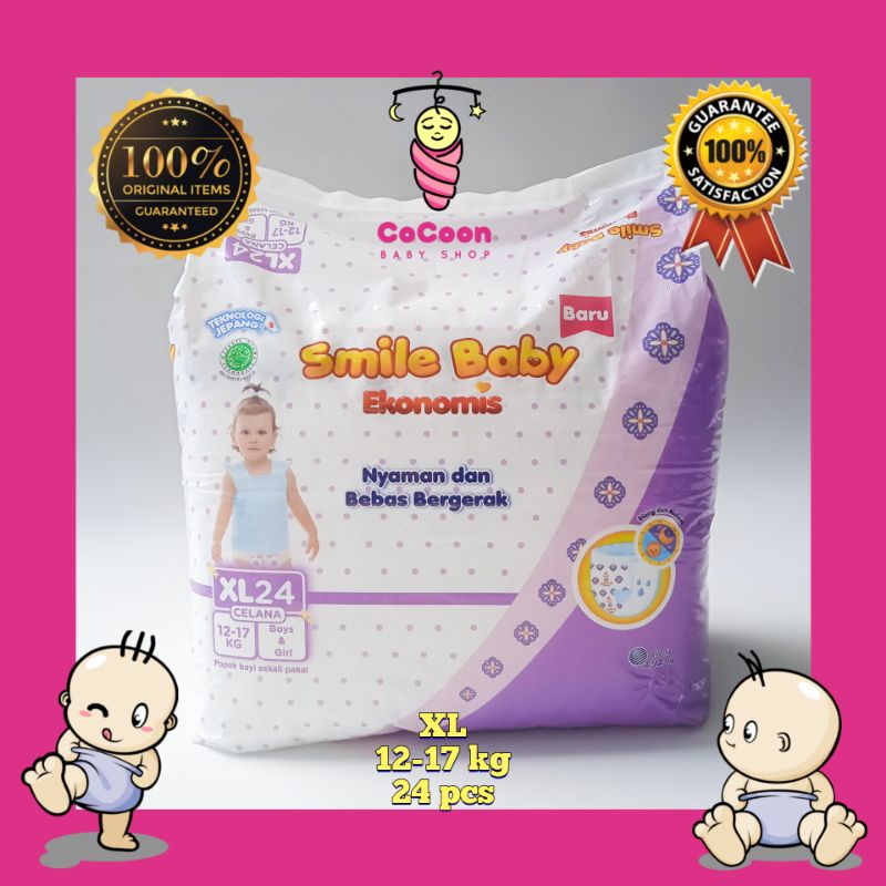 Popok Bayi Goon Smile Baby Ekonomis Tipe Celana Unisex XL24 XL 24