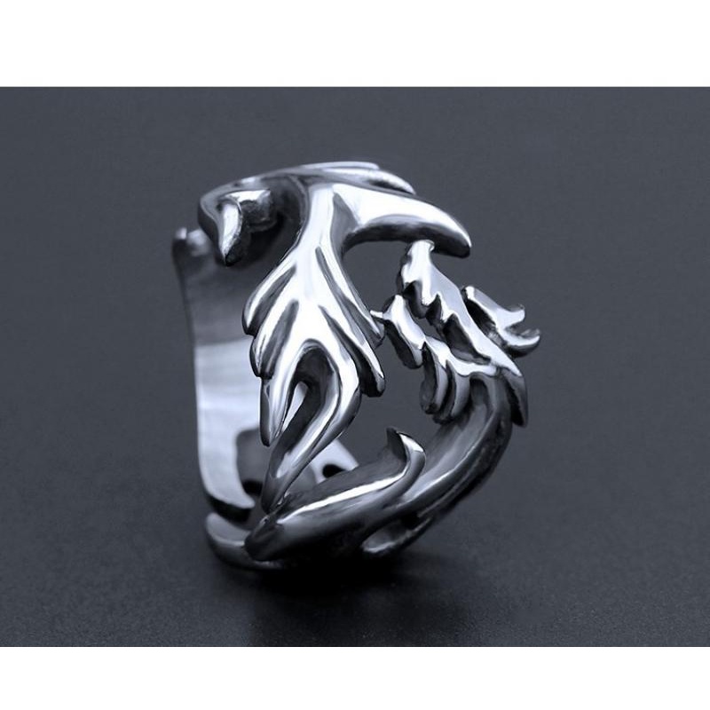 Cincin Model Terbuka Desain Naga Bahan Metal Gaya Retro Punk Rock Eropa Amerika Untuk Pria