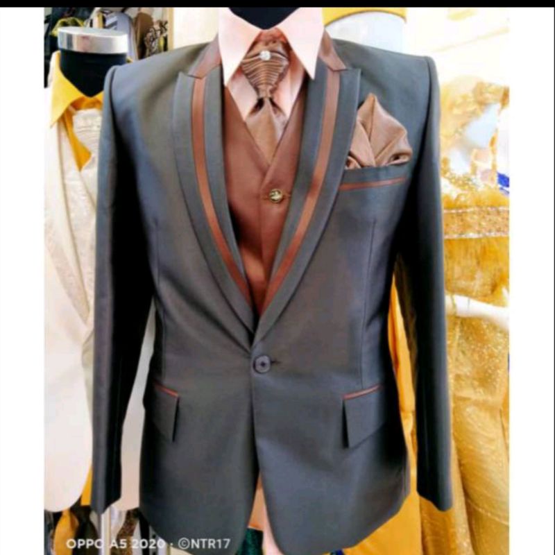 JAS PENGANTIN HITAM LIST COKLAT/JAS WEDDING PRIA/JAS FORMAL COKLAT/JAS SEMI WOLL PREMIUM