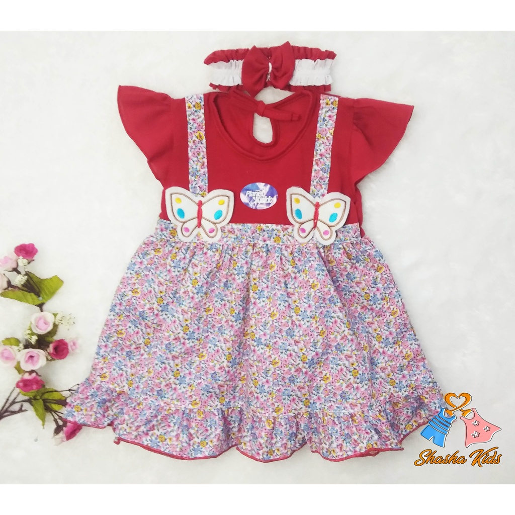 [S-020] Baju Bayi Perempuan/Dress Bayi  Perempuan Planet Kids Kupu-kupu   Murah   0-6bln Bonus BANDANA