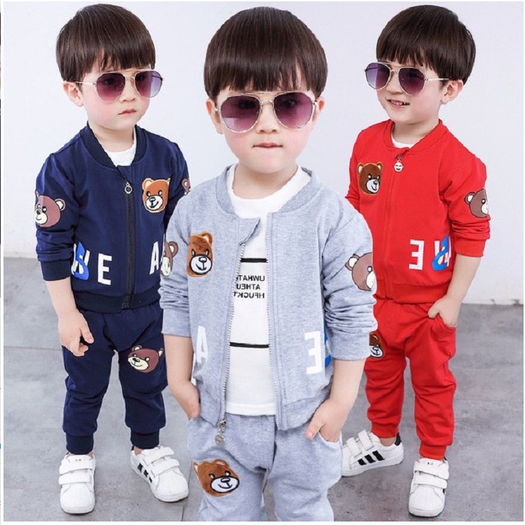 CG SSL34-Setelan Set 3in1 Anak Laki Tshirt+Celana+Jaket Bear