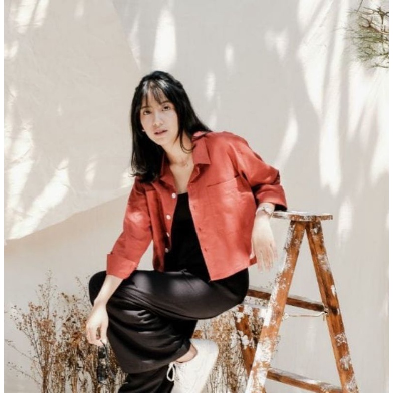 Kemeja Gita Rami Basic Shirt//Kemeja Crop kekinian//kemeja oversize terbaru-Gita Coral