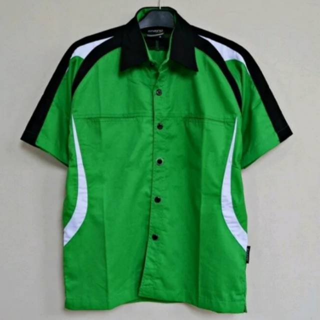 Kemeja kerja hijau list hitam putih kemeja seragam baju kantor