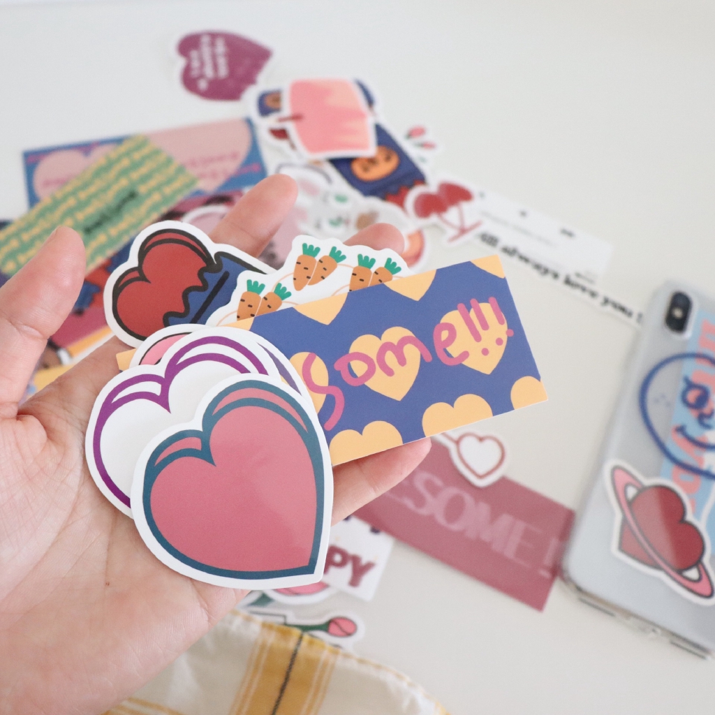 Mazzzzy Korea ins cherry love muffin lucu gadis jantung akun tangan bahan stiker stiker dekoratif