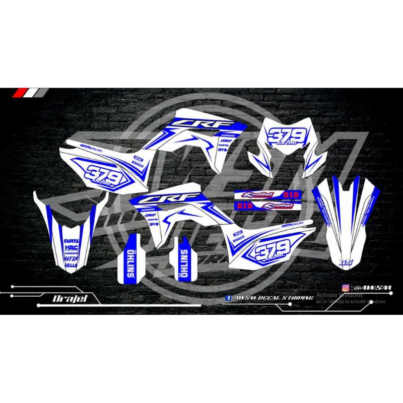 decal crf 150l biru putih simpel desain