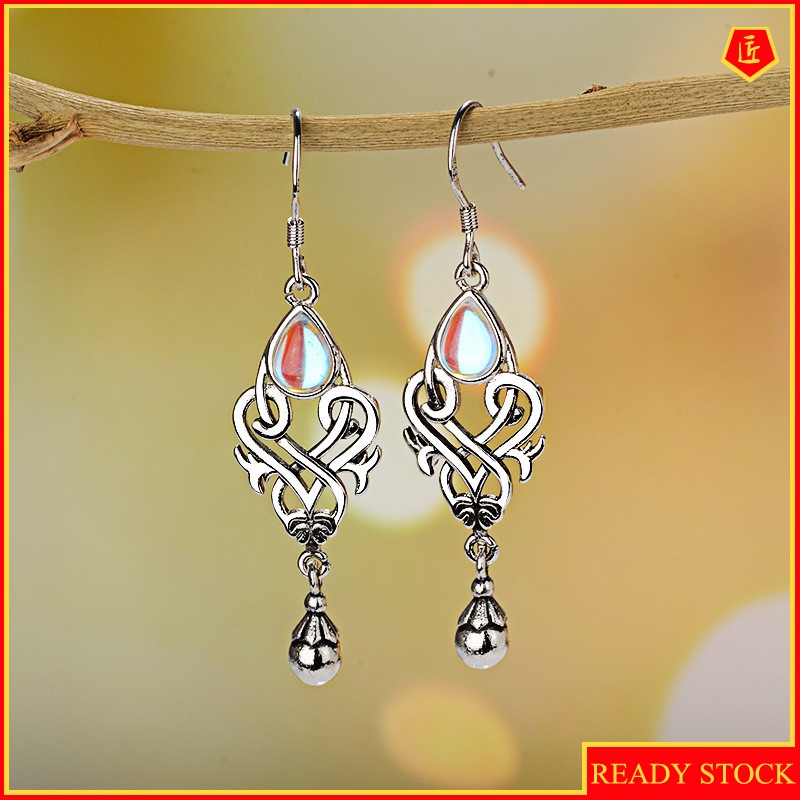 [Ready Stock]Inlaid Colorful Moonstone Earrings Creative Personality