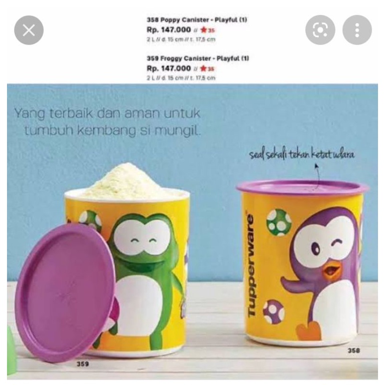 Tempat susu tupperware / Toples penyimpanan susu Tupperware / Froggy Poppy canister tupperware