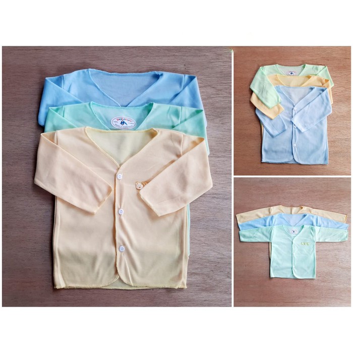 3 Pcs Oblong Lengan Panjang Kancing Dolphin - Baju Bayi Newborn - Atasan Bayi - Mix 3 Warna