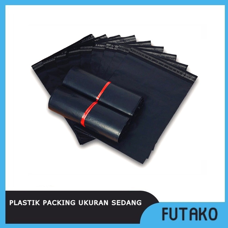 FUTAKO PLASTIK POLYMAILER HITAM Ukuran SEDANG Kantong Packing Tebal Premium Kemasan Pembungkus Paket Online Shop (  MEDIUM )